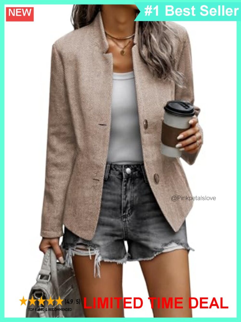 Women's Open Front Blazer Long Sleeve Stand Collar Casual Work Coat